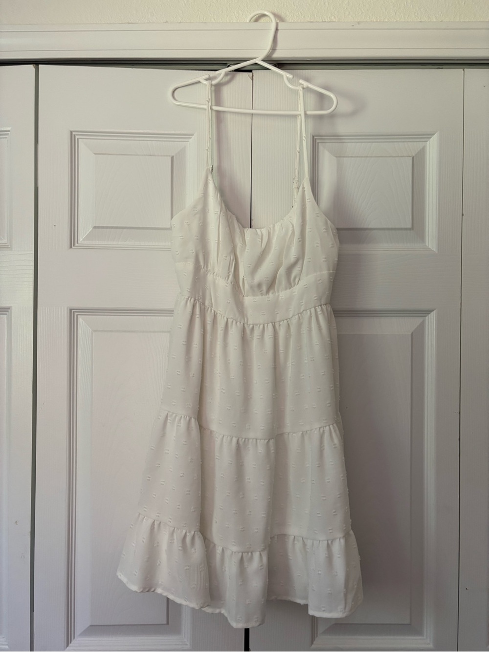 SHEIN White Tiered Spaghetti-Strap Mini Dress